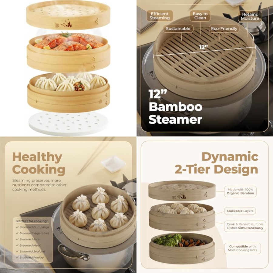 Bamboo Steamer Basket - 2-Tier - مراجعة Bao Steamer Bamboo وسعره