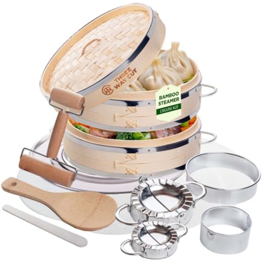 2-tier 10 Bamboo Steamer with  - مراجعة Bao Steamer Bamboo وسعره